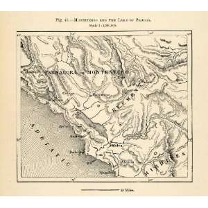  1882 Relief Line block Map Montenegro Lake Skodra Adriatic 