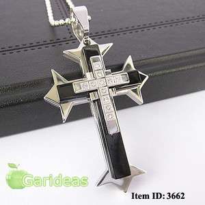   Steel Diamond Multi Black Cross Chain Pendant Necklace ID:3662  