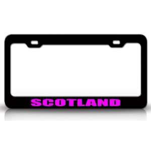 SCOTLAND Country Steel Auto License Plate Frame Tag Holder, Black/Pink