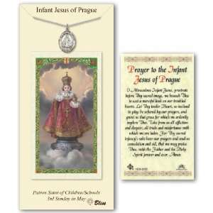   Infant of Prague Medal Jesus Christ Pendant w/ Prayer Card: Jewelry