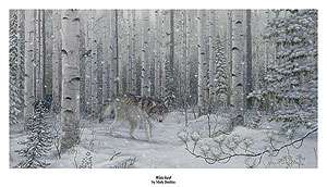 MARK DAEHLIN WATCHED Wolf in Snow Print Large 33 x 17 Plus Border 