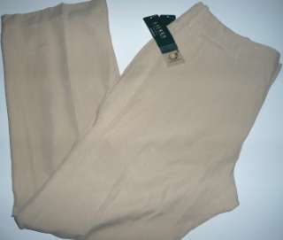 Ralph Lauren Sanderson Trouser Pants Tan Silk 14W NWT  