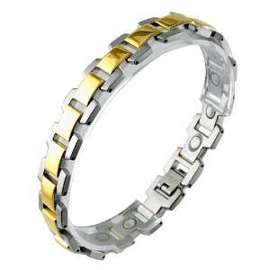   Stainless Steel with Gold PVD Magnetic Link Bracelet (8.5 IN): Jewelry