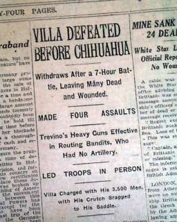 Franciscco PANCHO VILLA defeated Chihuahua, Mexico Attack TREVINO 1916 