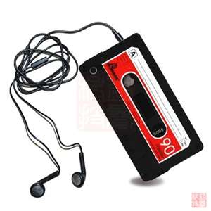 Black Cassette Tape Silicone Case Cover+Handsfree Earphone for iPhone 