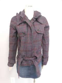 NWT Jack BB Dakota Trendy Plaid Check  Hooded Tie Jacket Sz M 