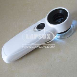 45X 21mm Pocket Jewelry Magnifier LED Light Handle Jeweler Glass Lens 