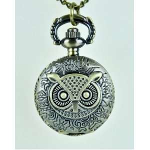   Owl Clock Necklace Pocket Watch Antique Style Goth Brass Industrial