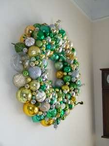   Glass Ornament Wreath Shiny Brite Poland Gold Green LARGE 4995  