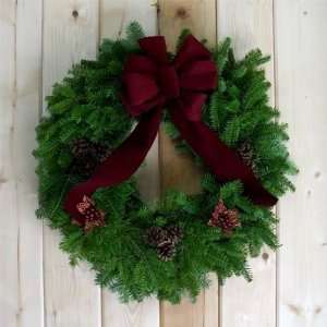  Poinsettia Pine Cone Balsam Fir Fresh Wreath   24 Inch 