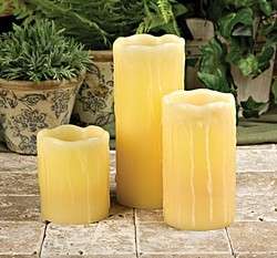   LED Pillar Honey Candle Vanilla Scent Timer Melted Drip Sides  