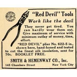  1916 Ad Smith Hemenway Red Devil Pliers Hand Tools NYC 