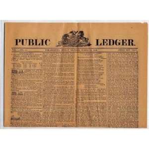   PUBLIC Ledger Philadelphia March 25, 1836 Newspaper 