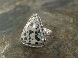 SIZE silver ring     > poppy seed dalmatian jasper 