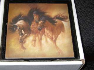 Country Western Wild Horses 6 Coaster Set with Matching Holder 781 6 