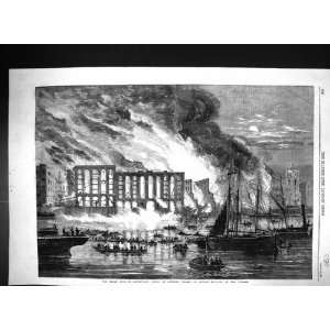   Scene Cottons Wharf Ships Boats Antique Print: Home & Kitchen