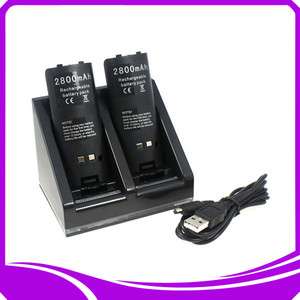 Black Remote Controller Charger+2 Battery Packs For Wii  