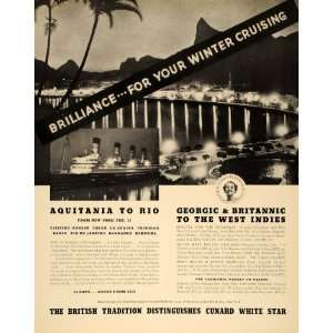  1938 Ad Cunard White Star Cruise Line Aquitania Ship 