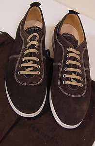   SHOES $445 DK BROWN SUEDE LOGO LACE UP LOW PROFILE TRAINERS 12 45e NEW