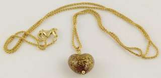 12K Yellow Gold Box Chain with Art Glass Heart Pendant with Gold 