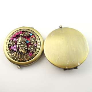   rhinestone lovers antiqued style cosmetic compact make up mirror 1pcs