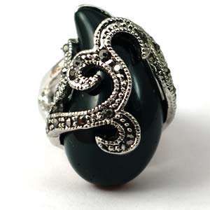 d7257 Size 6.5 Green Tibetan Silver Primp Gemstone Diamante CZ Finger 