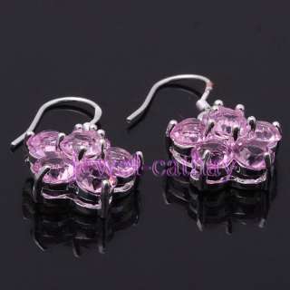 Goodly Pink Crystal Flower Silver Plated Dangle Earring  