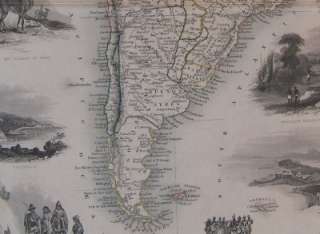 JOHN TALLIS ORIGINAL MAP ENGRAVING SOUTH AMERICA 1851  