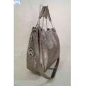 Michael Kors Jet Set Chain Medium Gather Silver Pewter Leather Tote 