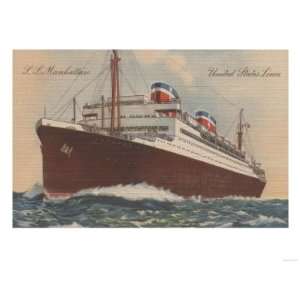 View of the S.S. Manhattan Cunard Cruise Ship Giclee Poster Print 