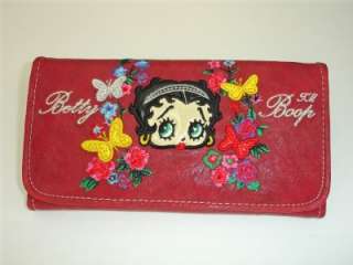 Betty Boop Butterfly Flowers Embroidery Wallet 8070 RED  
