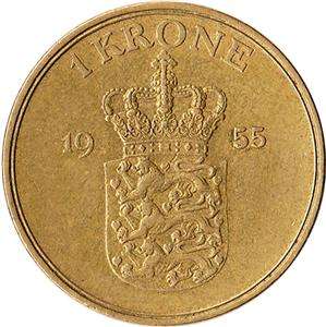 1955 Denmark 1 Krone Coin Frederik IX KM#837.1  
