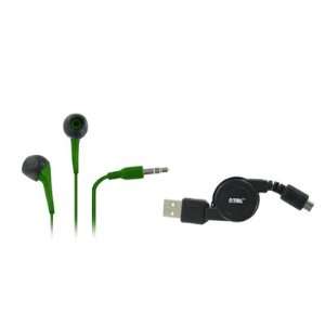   Headphones (Neon Green) + Retractable USB 2.0 Data Cable [EMPIRE