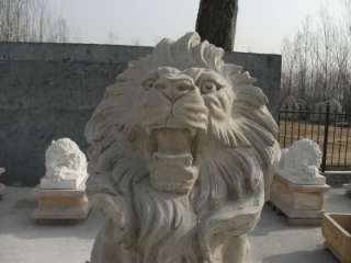 LARGE HENAN YELLOW HAND CARVED MARBLE LIONS LION#5  
