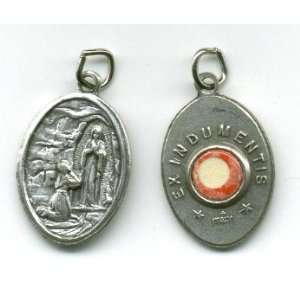 Saint/St. Bernadette and Our Lady of Lourdes Relic Medal with Velour 