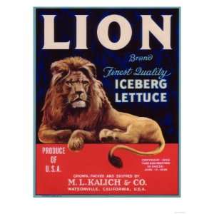  Lion Lettuce Label   Watsonville, CA Premium Poster Print 