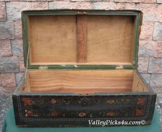   Leather Tole Painted Brides Dowry Box Bible Steamer Trunk Chest  