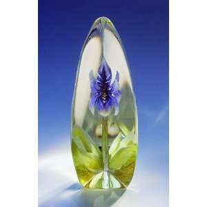  Large Lily Purple Flower Etched Crystal Sculpture by Mats 