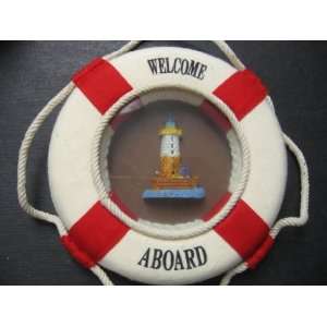 Nautical Welcome Aboard Cloth Life Ring Red Lighthouse 5.5 New 