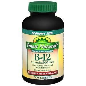  Finest Natural Vitamin B 12 500mcg Tablets, 300 ea Health 