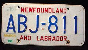 1983 Newfoundland Labrador License Plate ABJ 811  