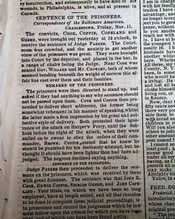 JOHN BROWNS RAID Frederick Douglass 1859 NYC Newspaper  