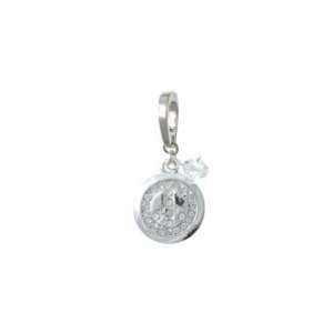  Silver Plated Swarovski Peace Charm Swivel Clip with Clear 