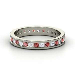 Alondra Eternity Band, 14K White Gold Ring with White Sapphire & Red 