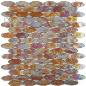  Brown Oval Brown Ovals Glossy & Iridescent Glass Tile 
