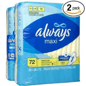 Always Maxi Pads Unscented Regular with Flexi Wings 36 Count (2 Pack 