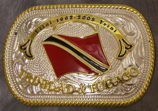 belt buckle featuring the national flag of trinidad and tobago