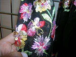 ADOLFO Vintage Black Flower Embroidered Skirt & Scarf 4  