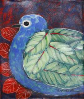 Original Painting Naive Folk Art Pigeon Rafael Amable Latin American 