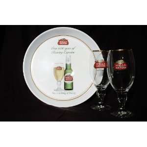  Stella Artois Chalice Glass Gift Set with Serving Tray 